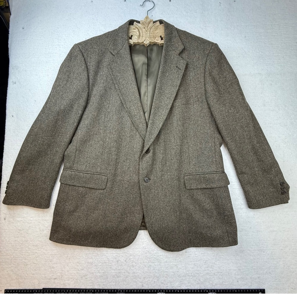 TOWN CRAFT Mens 48R Blazer‎ Jacket Wool Herringbone Brown Classic Fit